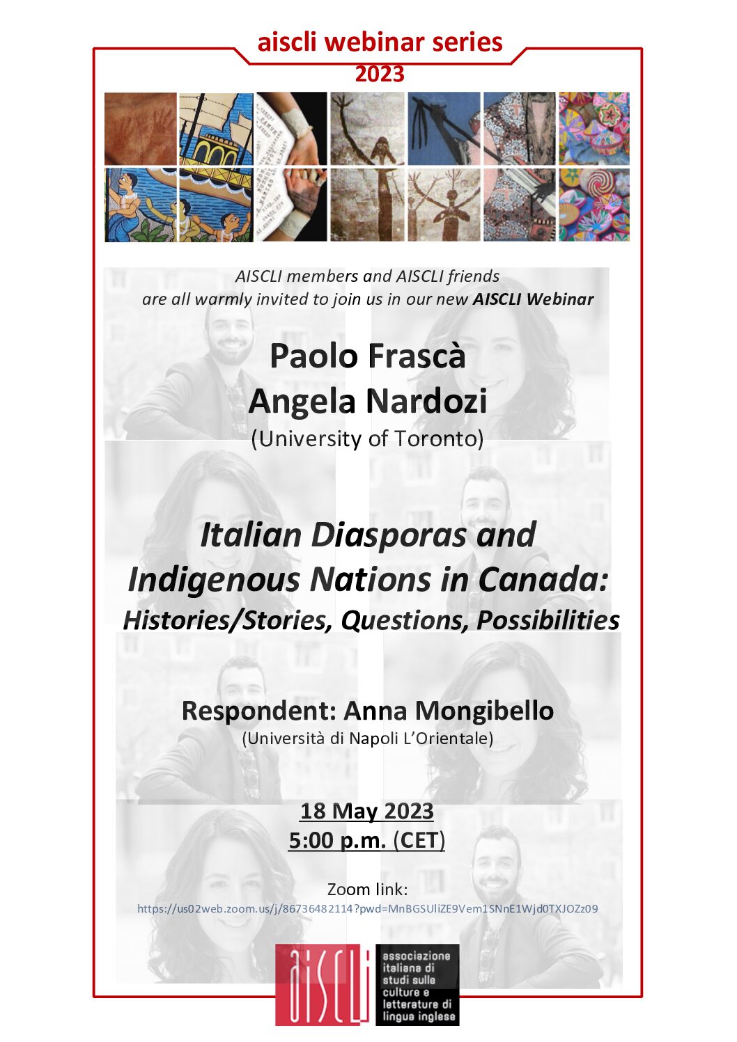 AISCLI WEBINAR SERIES 2023. Italian Diasporas and Indigenous Nations in Canada. With PAOLO FRASCA’ and ANGELA NARDOZI