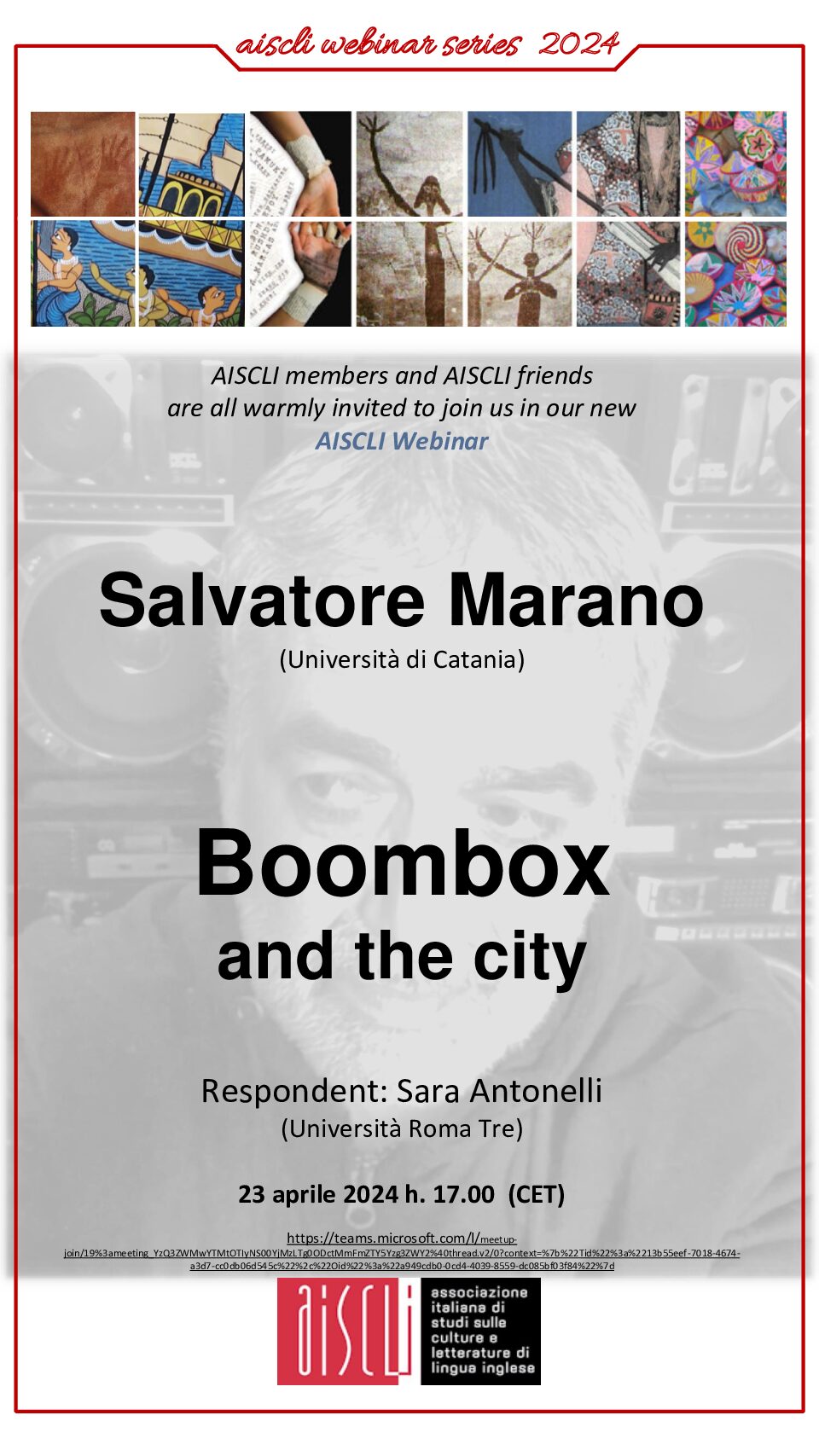 AISCLI WEBINAR SERIES 2024. SALVATORE MARANO: Boombox and the City. Respondent: Sara Antonelli